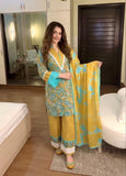 New Designer Party Wear Look Pur Printed Cambric Cotton Top & Farshi Palazzo With Dupatta set