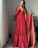 Faux Georgette with Comfortable Inner & Ruffle Style Beautiful Gown
