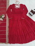 Faux Georgette with Comfortable Inner & Ruffle Style Beautiful Gown