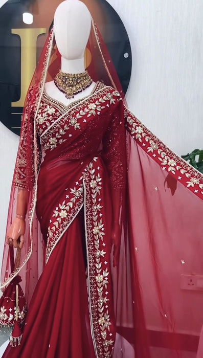 Faux Georgette with Intricate Thread With Sequence Detailing Beautiful Saree