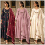 New Fancy Anarkali Gown-Pant And Dupatta Set Fully Stitched