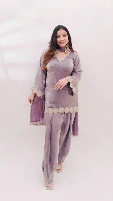 New Designer Party Wear Look Heavy Fandy Silk With Embroidery thread work top with farshi salwar