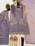 New Designer Party Wear Look Heavy Fandy Silk With Embroidery thread work top with farshi salwar