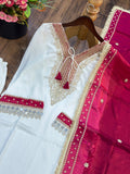 Heavy Pure Chinnon With Real Mirror And Moti Work Beautiful Salwar Kameez