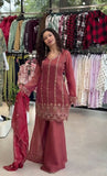 DESIGNER WEAR BEADS AND SEQUENCE EMBROIDERED TOP PLAZZO AND DUPATTA SET