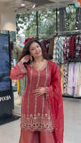 DESIGNER WEAR BEADS AND SEQUENCE EMBROIDERED TOP PLAZZO AND DUPATTA SET