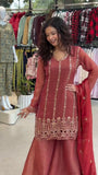 DESIGNER WEAR BEADS AND SEQUENCE EMBROIDERED TOP PLAZZO AND DUPATTA SET