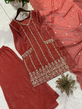 DESIGNER WEAR BEADS AND SEQUENCE EMBROIDERED TOP PLAZZO AND DUPATTA SET