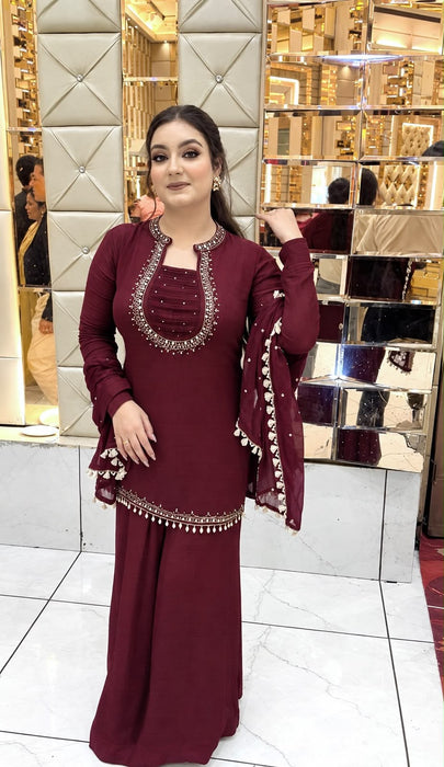 Faux Georgette with Premium Hand work With Real mirror Beautiful Salwar Kameez