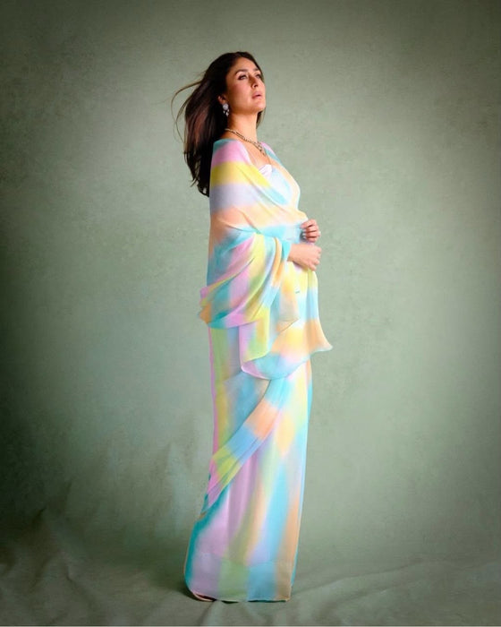 Silver Shiffon with Digital Print Beautiful Saree