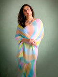 Silver Shiffon with Digital Print Beautiful Saree