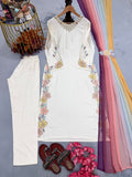 New Designer Party Wear Look Pure Satin Rayon Over Size Long Kaftan & Bottom With Dupatta set