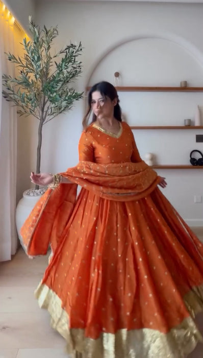 Heavy Vichitra Silk with Soft Micro Cotton & Thread & Sequence Work with gotta Patti lace Anarkali Lehenga Dupatta Set
