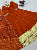 Heavy Vichitra Silk with Soft Micro Cotton & Thread & Sequence Work with gotta Patti lace Anarkali Lehenga Dupatta Set