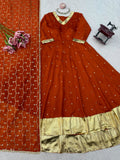 Heavy Vichitra Silk with Soft Micro Cotton & Thread & Sequence Work with gotta Patti lace Anarkali Lehenga Dupatta Set