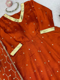 Heavy Vichitra Silk with Soft Micro Cotton & Thread & Sequence Work with gotta Patti lace Anarkali Lehenga Dupatta Set