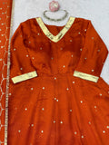 Heavy Vichitra Silk with Soft Micro Cotton & Thread & Sequence Work with gotta Patti lace Anarkali Lehenga Dupatta Set
