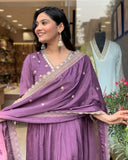 New Party Wear Look Pur Chinon Silk Alia Cut Gown Dupatta & Bottom Set