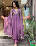 New Party Wear Look Pur Chinon Silk Alia Cut Gown Dupatta & Bottom Set