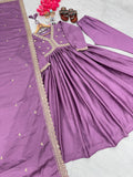 New Party Wear Look Pur Chinon Silk Alia Cut Gown Dupatta & Bottom Set