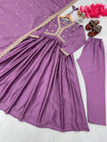 New Party Wear Look Pur Chinon Silk Alia Cut Gown Dupatta & Bottom Set
