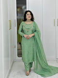 NEW MOST VIRAL PARTY WEAR HEAVY PURE SALSA CRUSH BEAUTIFUL KURTI-PANT WITH DUPATTA SET
