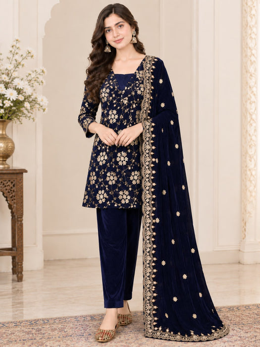 Pure Heavy Viscose Velvet With Heavy Embroidery Multi Sequence Work Salwar Kameez