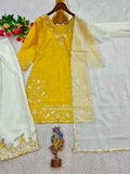 New Pakistani Pure HO Silk With Embroidery And Sequins Work Top - Farsi Salwar With Dupatta Set