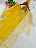 New Pakistani Pure HO Silk With Embroidery And Sequins Work Top - Farsi Salwar With Dupatta Set