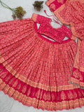 NAVARATRI SPECIAL DESIGNER PRINTED RAYON LAHENGA CHOLI WITH REAL MIRROR WORK