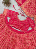 NAVARATRI SPECIAL DESIGNER PRINTED RAYON LAHENGA CHOLI WITH REAL MIRROR WORK