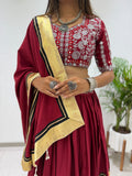 NAVARATRI SPECIAL DESIGNER PRINTED RAYON LAHENGA CHOLI WITH REAL MIRROR WORK