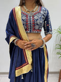 NAVARATRI SPECIAL DESIGNER PRINTED RAYON LAHENGA CHOLI WITH REAL MIRROR WORK