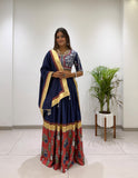 NAVARATRI SPECIAL DESIGNER PRINTED RAYON LAHENGA CHOLI WITH REAL MIRROR WORK