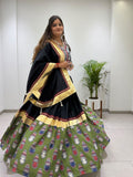 NAVARATRI SPECIAL DESIGNER PRINTED RAYON LAHENGA CHOLI WITH REAL MIRROR WORK