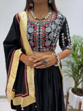 NAVARATRI SPECIAL DESIGNER PRINTED RAYON LAHENGA CHOLI WITH REAL MIRROR WORK