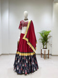 NAVARATRI SPECIAL DESIGNER PRINTED RAYON LAHENGA CHOLI WITH REAL MIRROR WORK