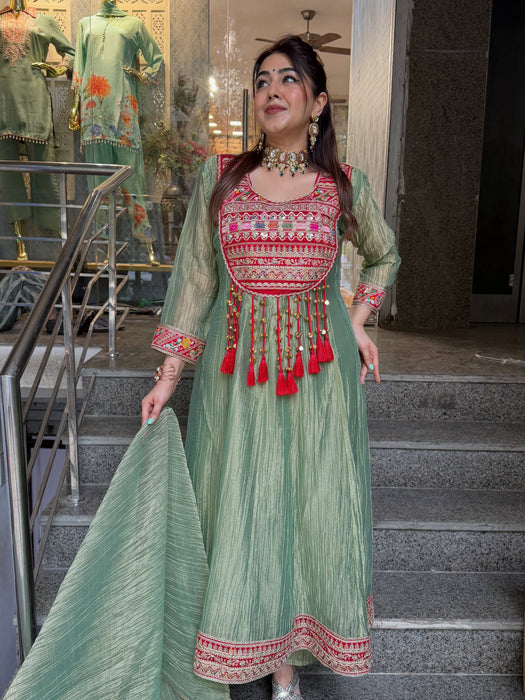 Pure Salsa Crush Silk With Embroidery 3 & 5mm Sequence Coding Dori Work Salwar Kameez