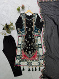 FESTIVAL SEASON WEAR BEAUTIFUL KAFTAAN WITH PANT AND DUPATTA WITH SEQUENCE EMBROIDERED AND APPLIQUE WORKED