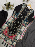 FESTIVAL SEASON WEAR BEAUTIFUL KAFTAAN WITH PANT AND DUPATTA WITH SEQUENCE EMBROIDERED AND APPLIQUE WORKED