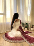 New Party Wear Look Pur Heavy Dual Tone Peding Star Georgette Gown Dupatta & Bottom Set