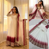 New Party Wear Look Pur Heavy Dual Tone Peding Star Georgette Gown Dupatta & Bottom Set