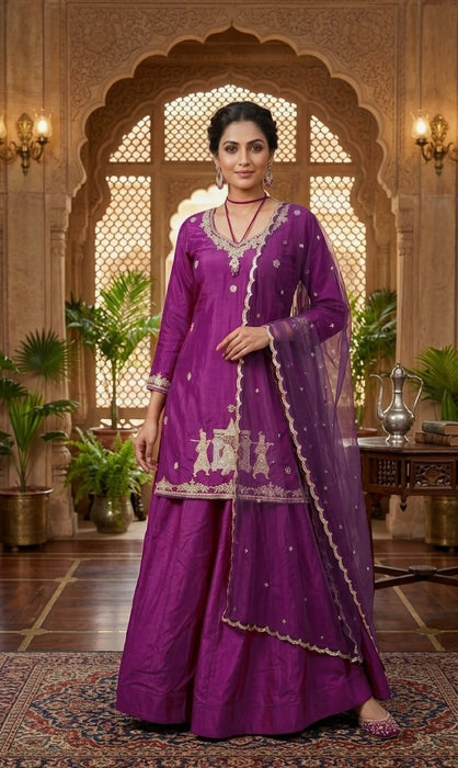 Natural Crep Silk with Bids Hand Work With 5mm Sequence Multi Needle Embroidery Work Top Lehenga Dupatta Set