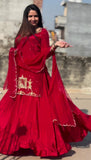 Natural Crep Silk with Bids Hand Work With 5mm Sequence Multi Needle Embroidery Work Top Lehenga Dupatta Set