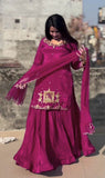 Natural Crep Silk with Bids Hand Work With 5mm Sequence Multi Needle Embroidery Work Top Lehenga Dupatta Set