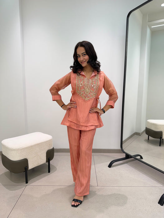 FESTIVAL WEAR BEAUTIFUL BEADS EMBROIDERED CO-ORD SET TOP PANT WITH SHRUG