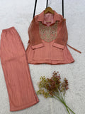 FESTIVAL WEAR BEAUTIFUL BEADS EMBROIDERED CO-ORD SET TOP PANT WITH SHRUG
