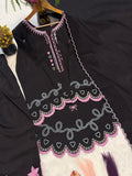 New Designer Party Wear Look Roman Chanderi Silk Fancy Border Multi Needle Work top with farshi salwar
