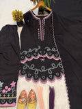 New Designer Party Wear Look Roman Chanderi Silk Fancy Border Multi Needle Work top with farshi salwar