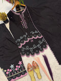 New Designer Party Wear Look Roman Chanderi Silk Fancy Border Multi Needle Work top with farshi salwar